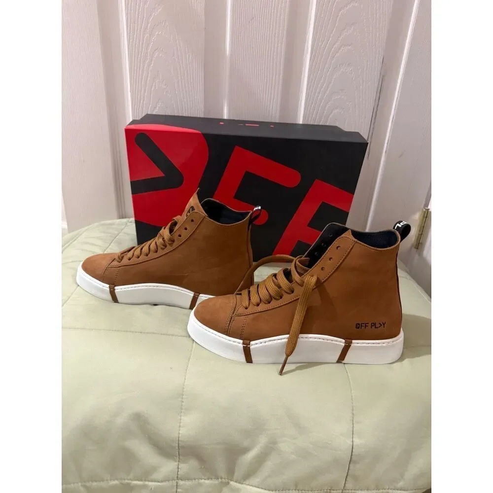 OFF PLAY -   tan suede high-top sneakers with white soles Made in Italy
